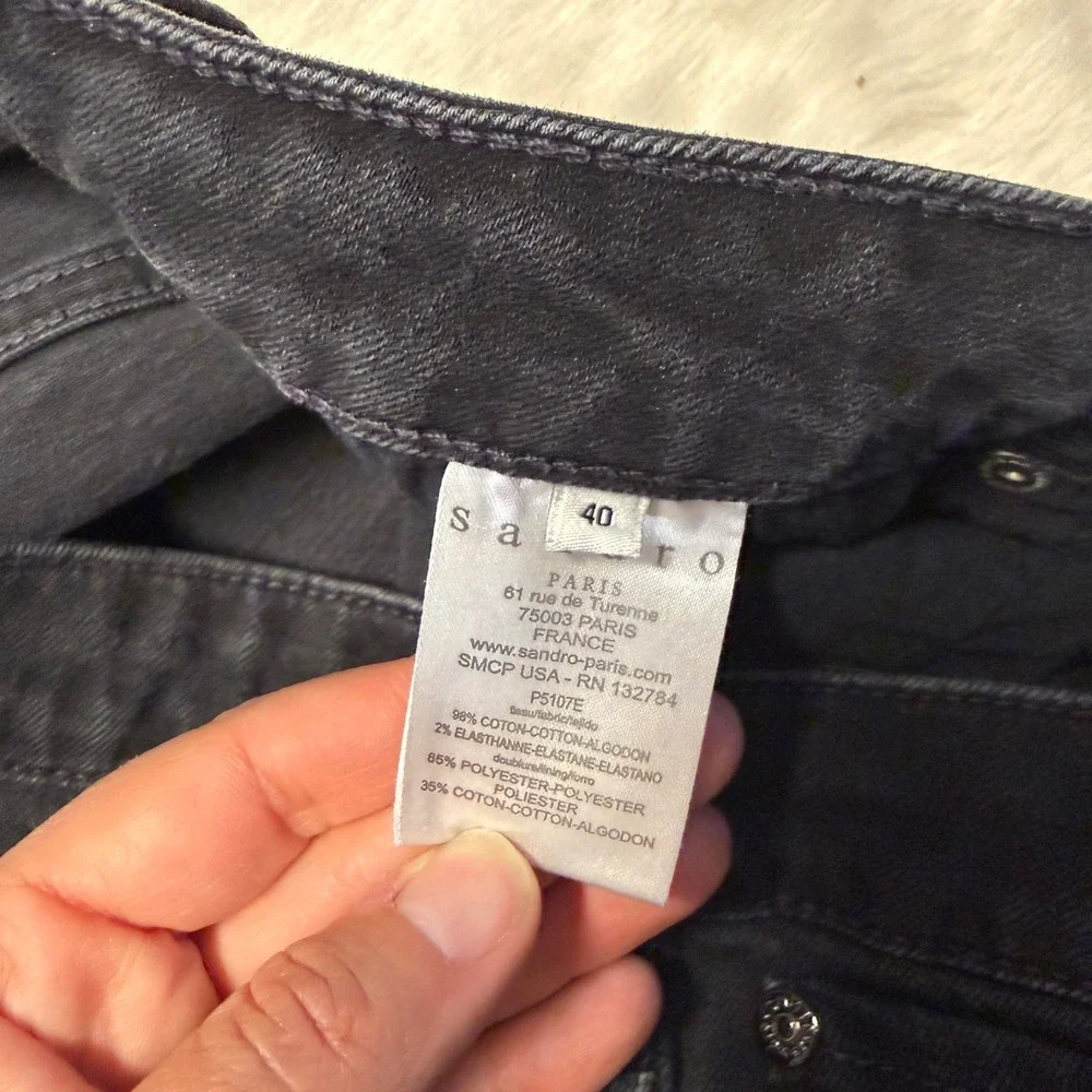 Sandro Paris Black Flared Raw‎ Hem Denim Jeans Size 40 Frayed Edge Pants